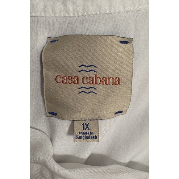 Casa Cabana Long Roll Tab Sleeves Women's 1X White Button Down 100% Rayon - Picture 5 of 16